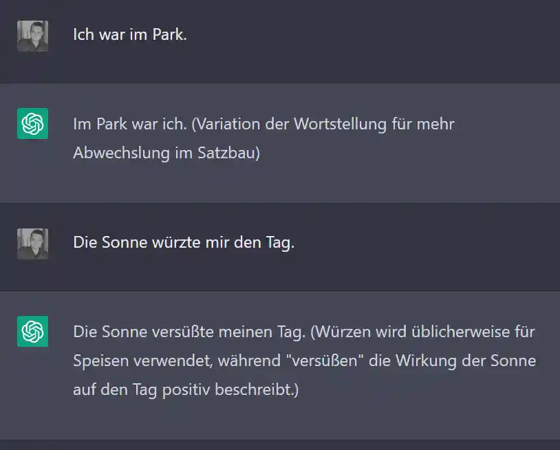 Lass den Chatbot GPT deine Sätze umstellen, für mehr Variationen.