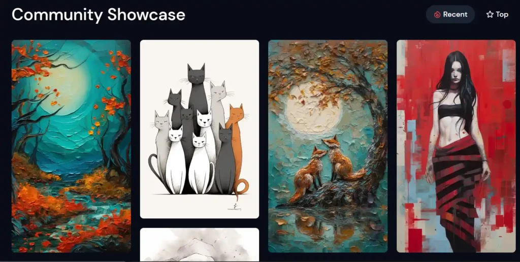 Midjourney Community Showcase. Landschaft, Katzen, Füchse und eine Frau.